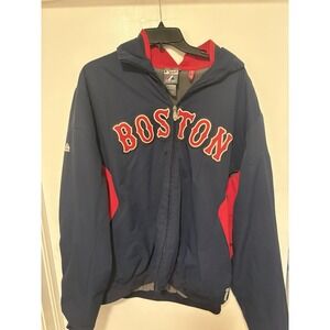 Majestic Jacket Boston Red Sox Mens Blue Full Zip Fleece Lined Dugout MLB Large